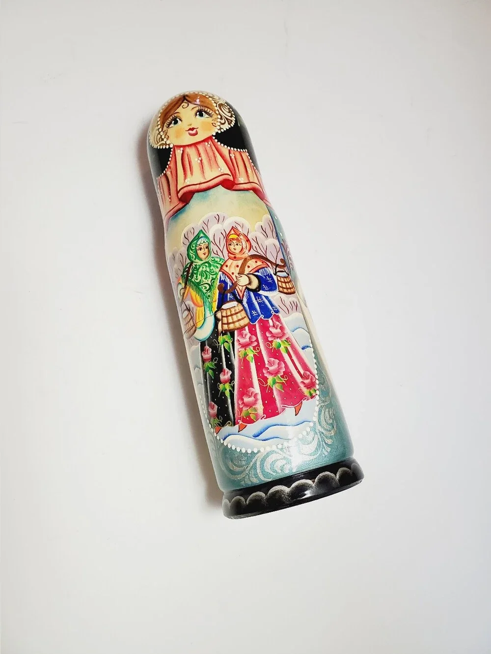 Vintage Russian Handpainted Wooden Collectible Bottle Holder